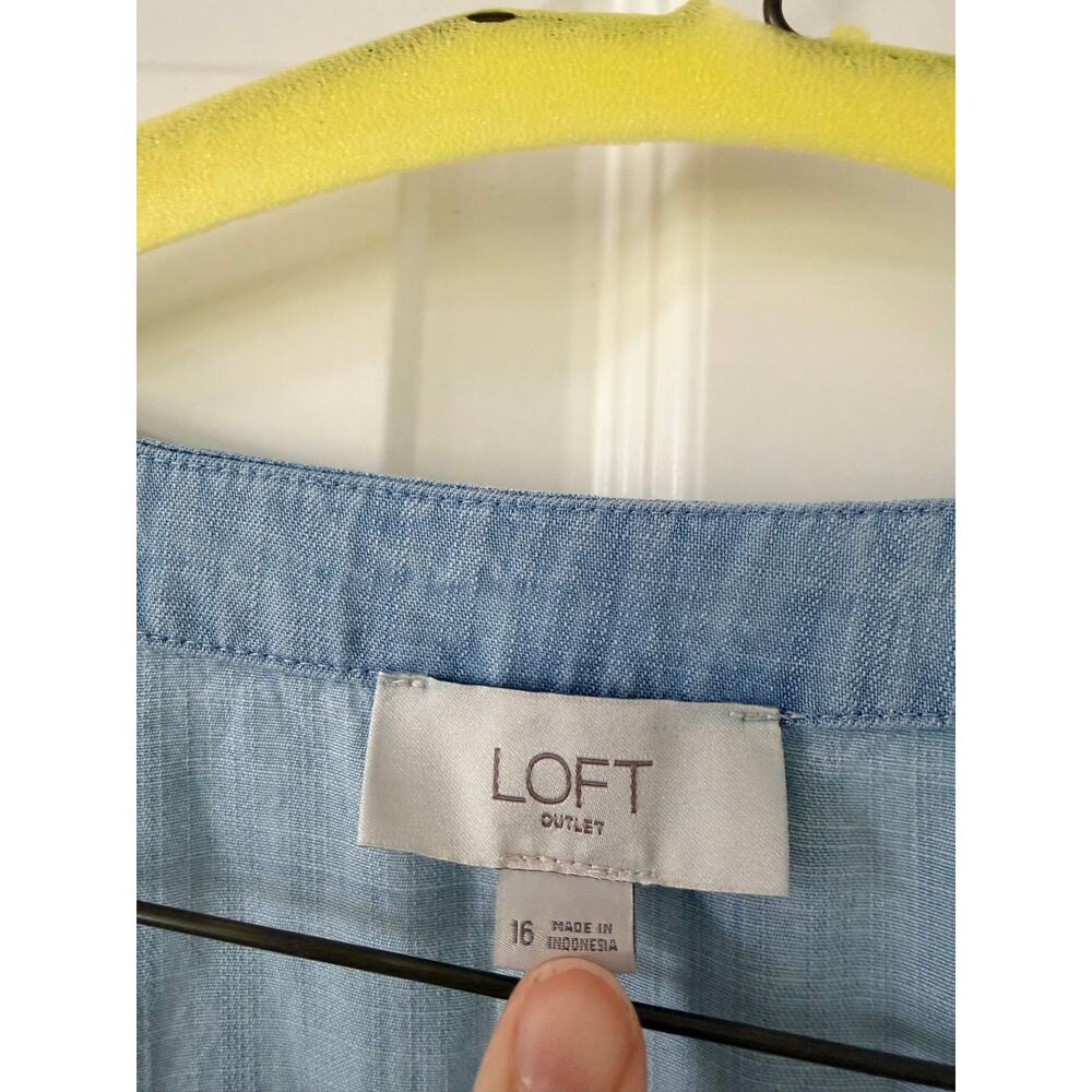 LOFT Chambray Button-Front Flare Dress - Size 16 Lyocell - Picture 6 of 10